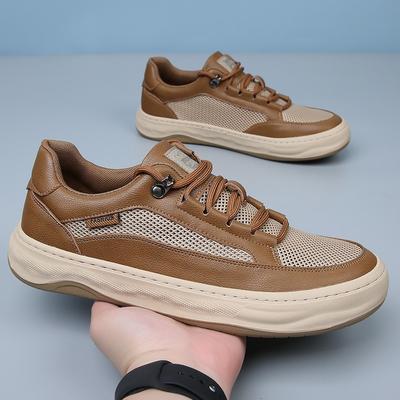 Board Shoes Leather Men's Shoes Summer Mesh Breathable Sports Casual Shoes Men's Versatile Platform White Shoes