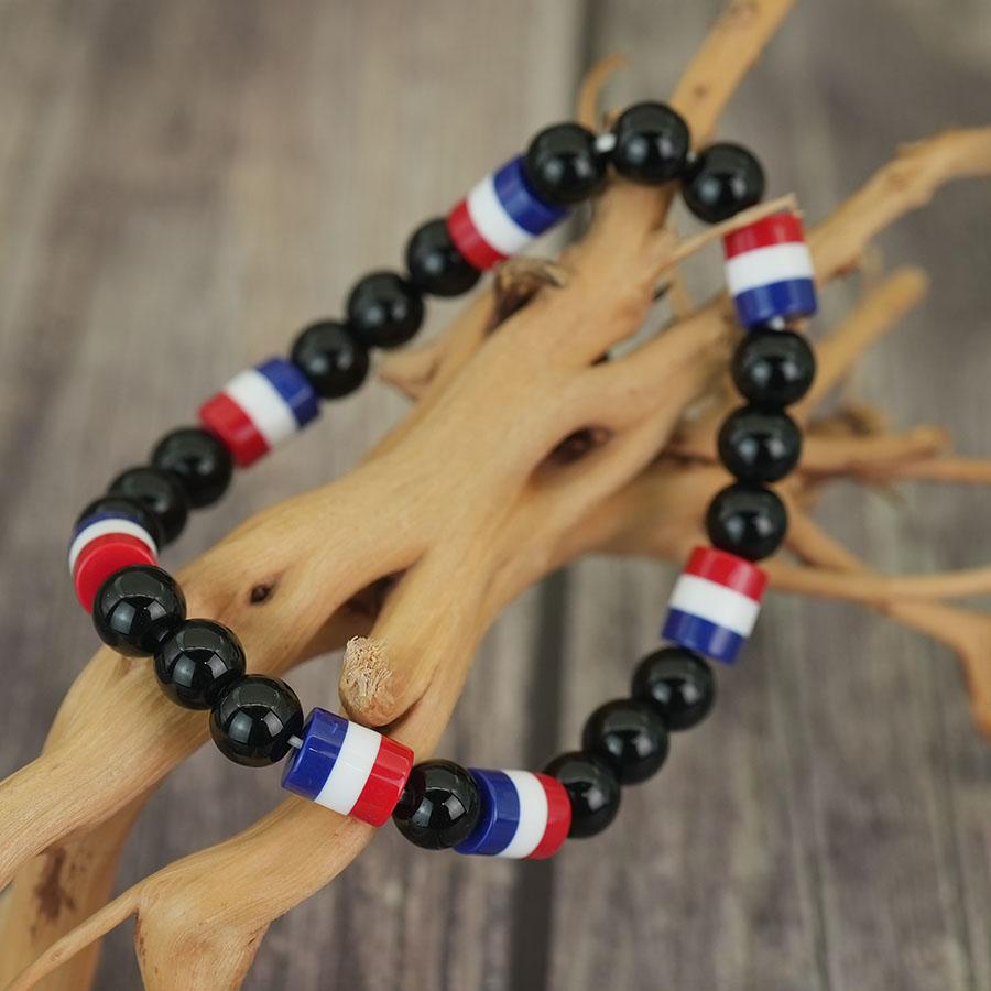 New Handmade National Flag Color Strand Bracelet Men Women 8mm Obsidian Stone Braclet Meditation Healing Braslet Leisure Jewelry