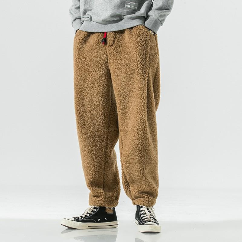 Men's Winter Fleece Warm Elastic Waist Casual Pants Solid Thick Harem Pants Male Vintage Joggers Plus Size Trousers