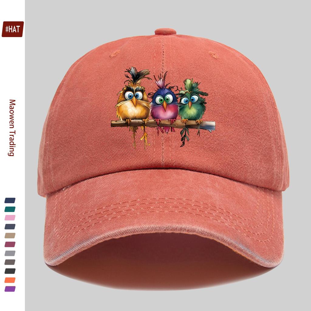 pc Fun Cute Three Birds Print Baseball Cap Casual Design Sun Hat Comfortable And Lightweight Buckle Adjustable Fashion Skateboa