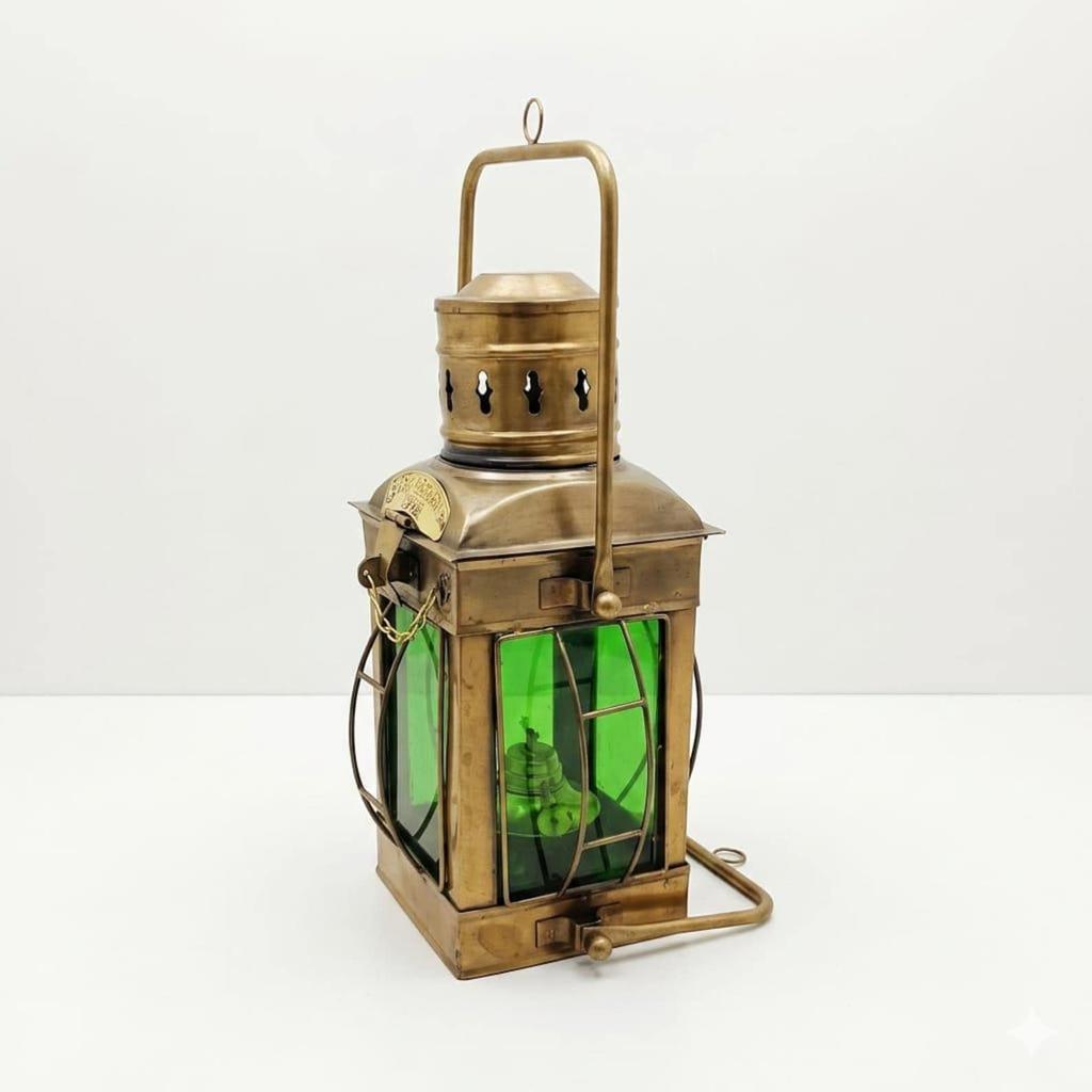 Vintage Brass Nautical Lantern Set of 2, Maritime Hanging Lamps, Coastal Marine Home Decor, Antique Ship Lanterns, Rustic Beach Style Lighting