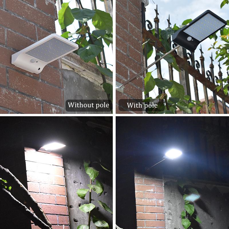 Luz de Rua Solar com Sensor de Movimento PIR 48 LEDs 3 Modos Dimerizável Lâmpada de Parede Solar para Exterior à Prova d'Água Caminho do Quintal Casa Jardim