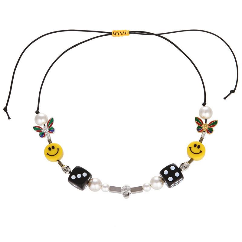 

Hip Hop Dice Skull Pearl Butterfly Smiley Necklace Male And Female Couples Accessories Length Adjustable Necklace