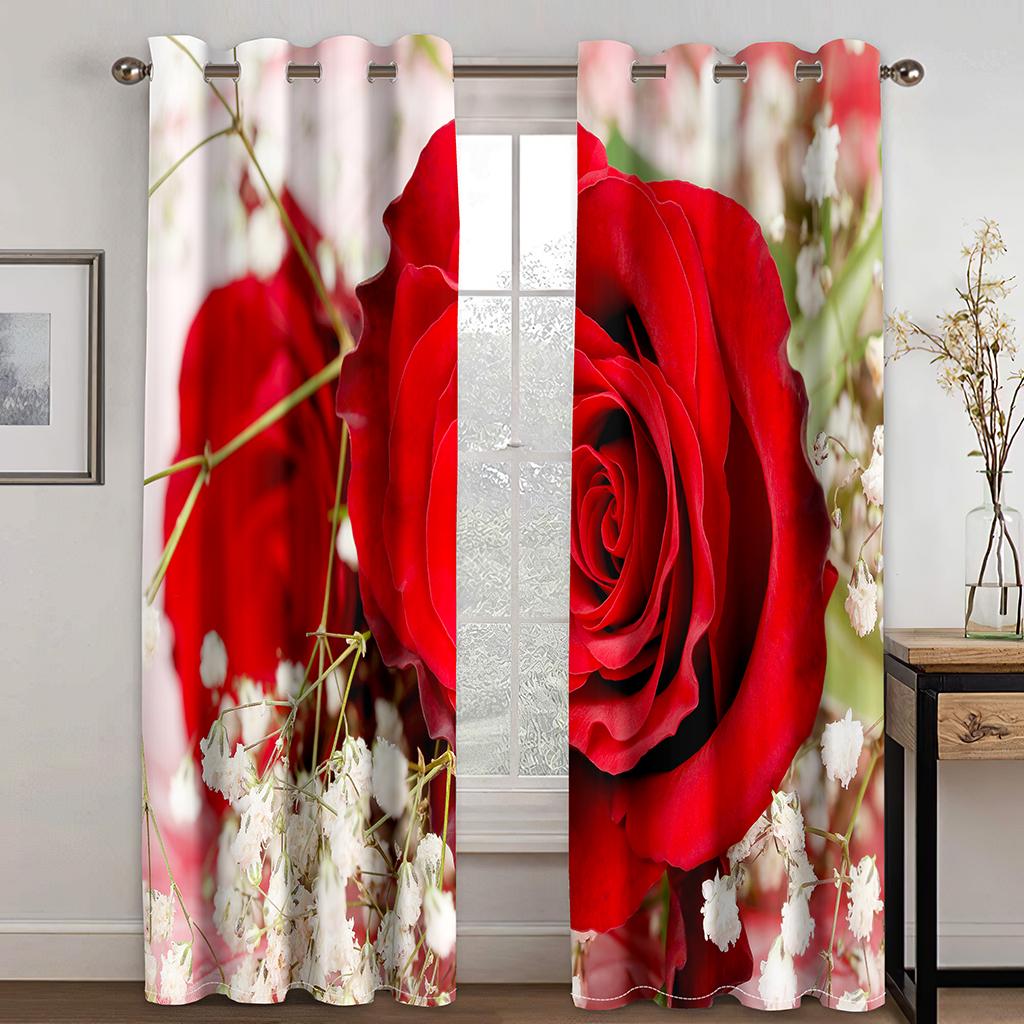 Chinesische Tuschemalerei Fortgeschritten Grau Rot Blumen Fenster Vorhänge Für Jungen Mädchen Wohnzimmer Erkerfenster Vorhänge