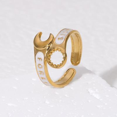 Edelstahl Schraubenschlüssel Design Ring: Damen Modeschmuck 18 Karat Gold Industrieller Stil