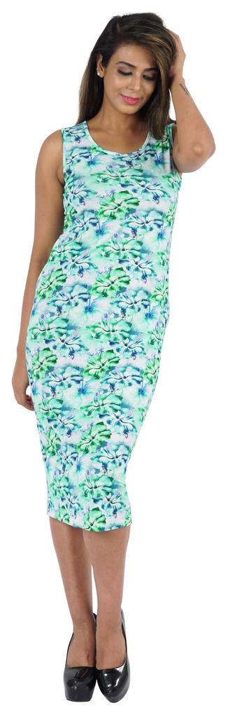 Bimba Printed Bodycon Midi Dress For Women Casual Sleeveless Viscose Jersey