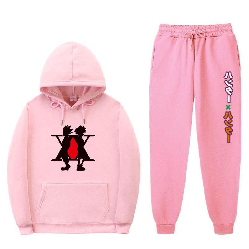 Mens Winter Warm Hooded Sweatshirt Pants Set Anime Inspired Casual Tracksuit Cotton Blend Thick Fleece Lined