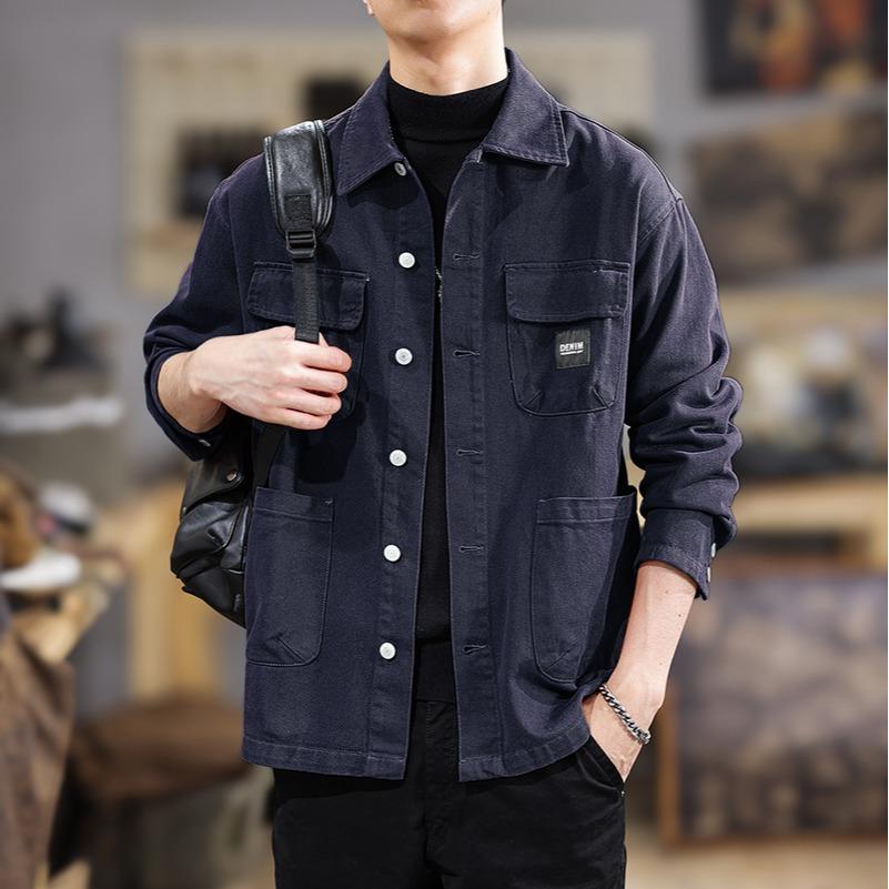 Men's Cargo Shirt Autumn Korean Casual Long-sleeved Shirt Classic Retro Men Clothing Outdoor Sports Durable Top