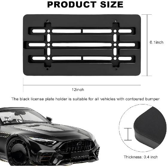Front License Plate Bracket Holder, Bumper Car Tag Frame Mount Adapter Kit with Wrench Cable Ties, Universal n Standard Licence Plate Cover for Most