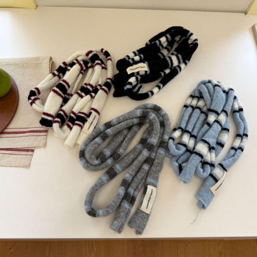 Korean Knitted Striped Skinny Scarf Stackable Wear Warm Strip Neck Scarf DIY Soft Neckerchief Women