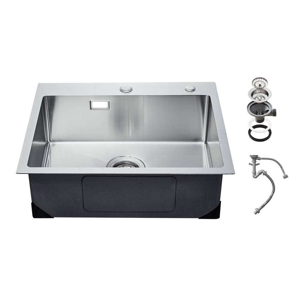VEVOR 55cm Kitchen Sink Workstation, 304 Stainless Steel Top Mount Sinks, Drop-In Single Bowl Farmhouse Basin with Accessories