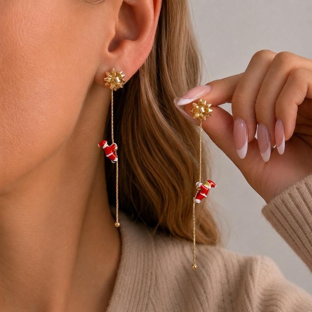 Tassel Christmas Earrings Rhinestone Moving Santa Claus Dangle Earrings Christmas Jewelry Girls