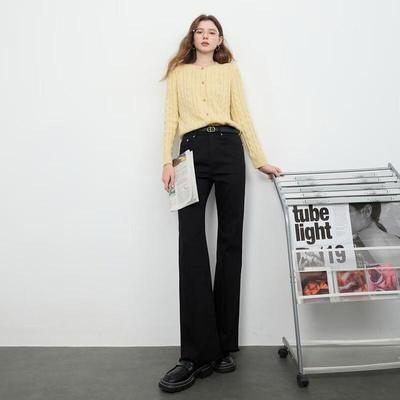 Sancai 2025 Winter High-Waist Raw Edge Flare Denim Jeans