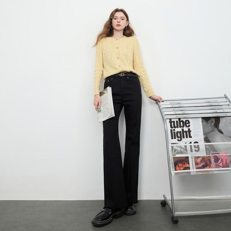 

Sancai Women s High-Waist Raw Edge Micro-Flare Black Jeans XL (170/76A)