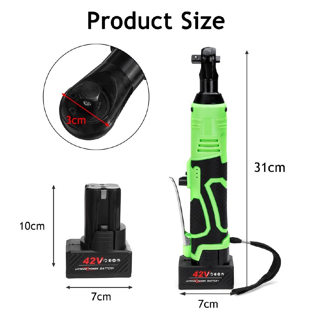 42V 3/8Inches 100N.m Right Angle Wrench Tool with 1/2 Battery Rechargeable Scaffolding Electric Wrench Cordless Ratchet