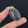 Sterling Silver Oval Root Chakra Black Fossil Coral Gemstone Trendy Wife Pendant