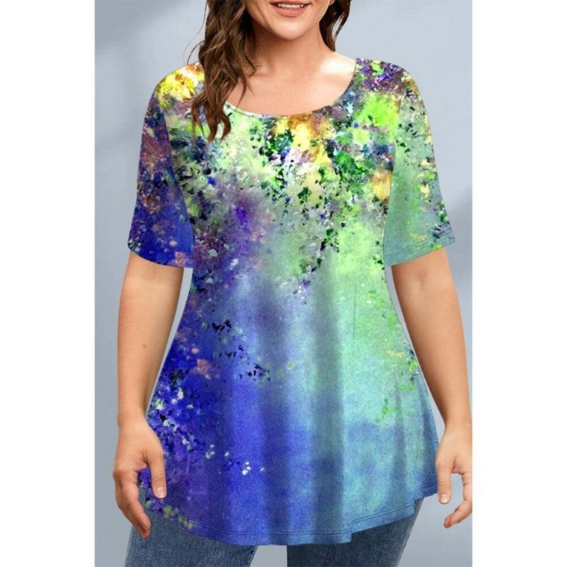 Summer Round Neck 3D Floral Butterfly Printed Top Fashionable Casual Short Sleeved Women's Plus SizeT-shirts