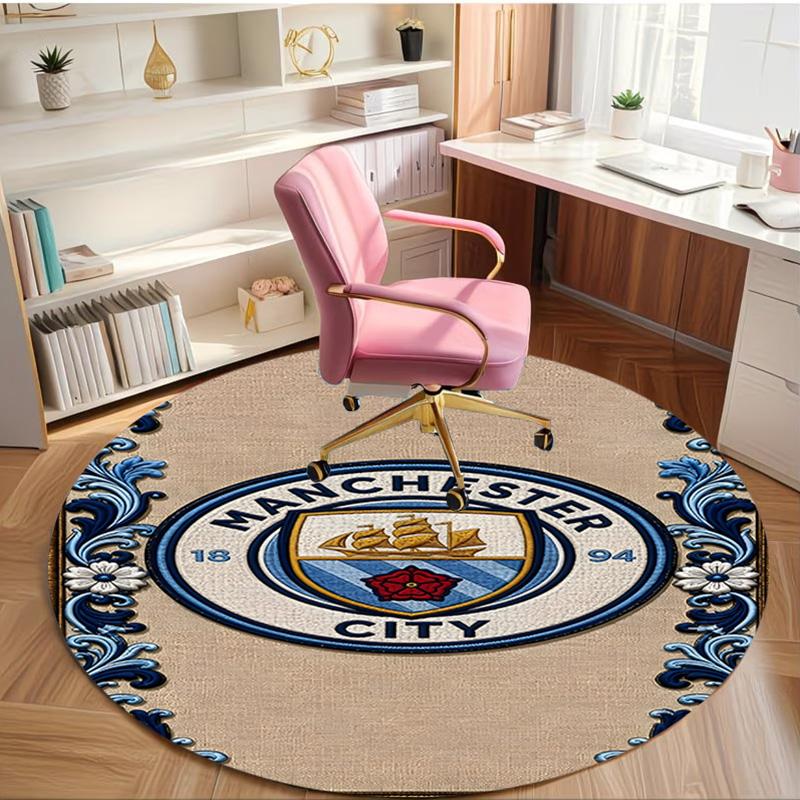 Manchester City FC Print Ronde Vloerkleed, Wasbaar Vloerkleed, Voor Entree Slaapzaal Wasruimte Kantoor Studiekamer, Woondecoratie Verjaardag Kerstcadeau
