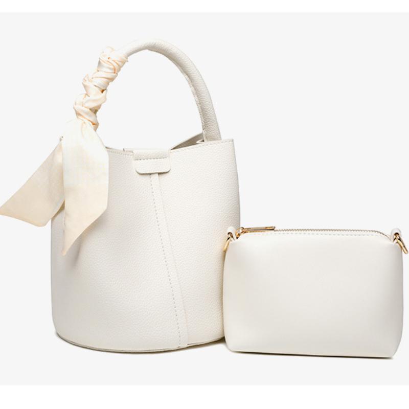 Women's Niche Lychee Pattern Soft Leather Bucket Bag Girls Fashion All-match Portable Vegetable Basket One-shoulder Messenger Bag