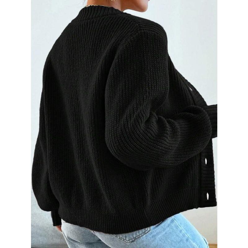 Women S Long Sleeve V Neck Knit Cardigan Solid Color Loose Casual Outerwear