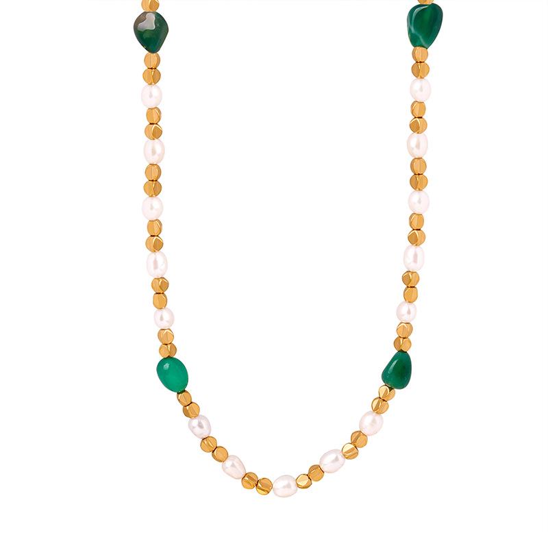 Natural Pearl & Steel Bead Patchwork Necklace with Stone Fairy Charm - Versatile Clavicle Chain Jewelry for Women