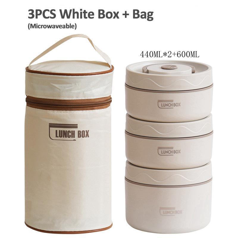 

Портативный изолированный контейнер для еды и обеда с термобоксом для обеда, 3 отдельных складных контейнера для обеда для взрослых и детей 3 белый