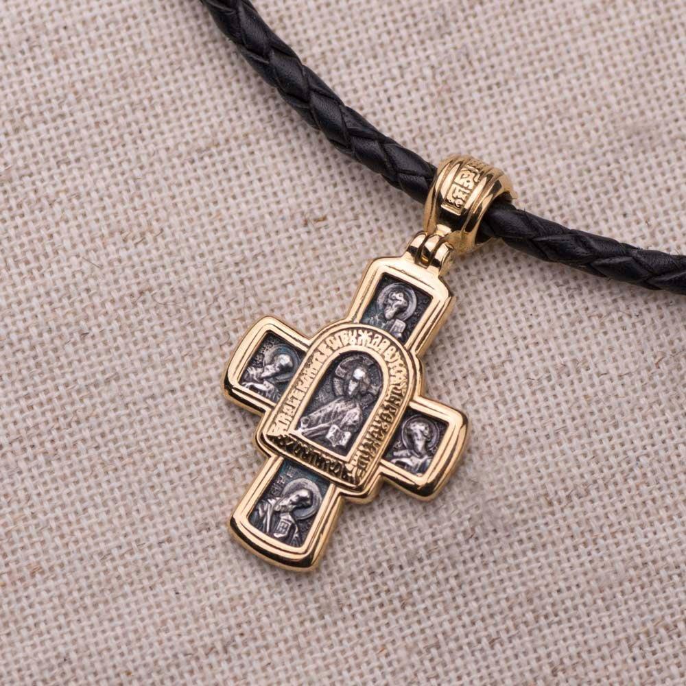 

Православний хрест Господь Вседержитель. Іверська ікона Божої Матері та вісім святих Oniks срібний