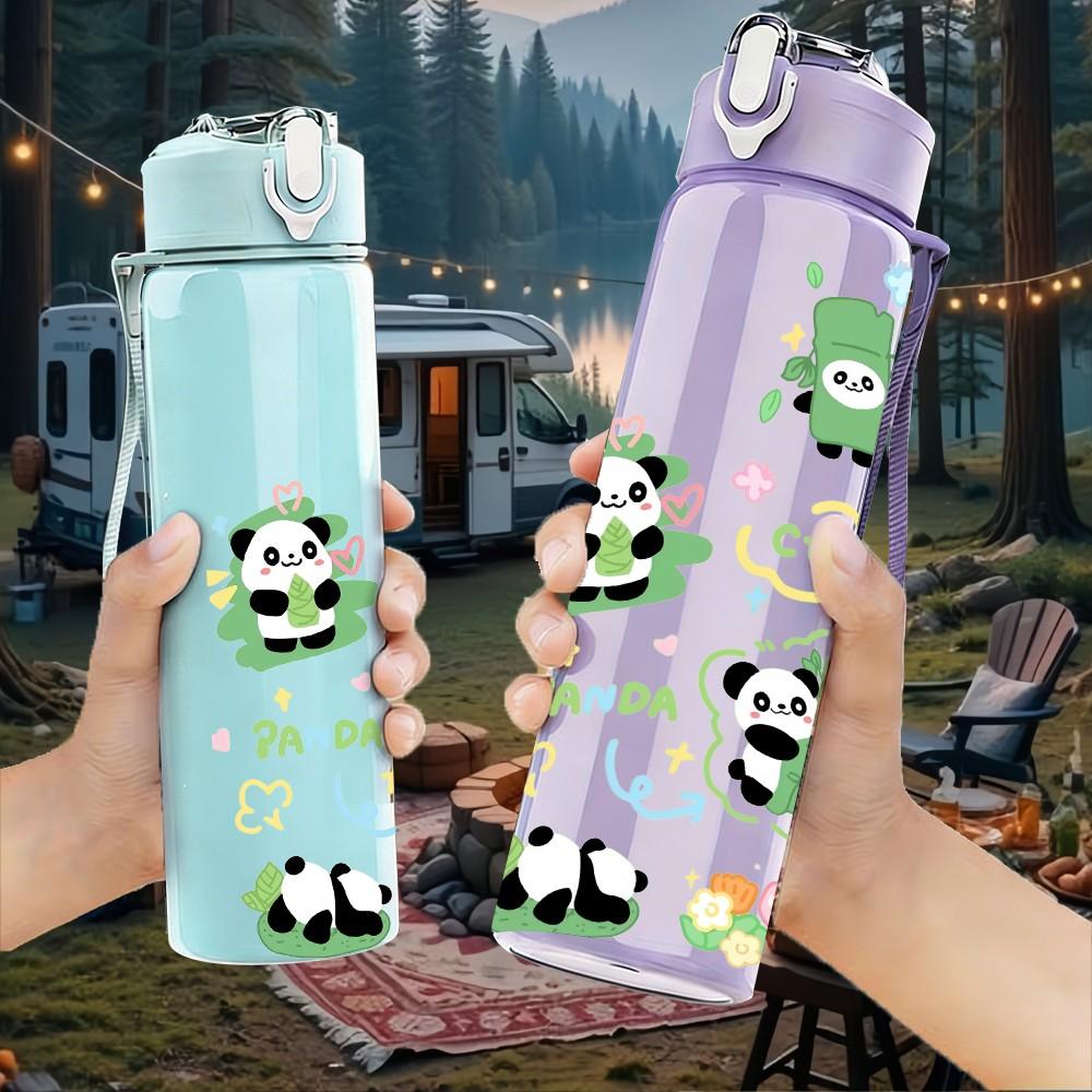 1PC Panda Bamboo Sprout Seamless Print 750ml Color Plastic Sports Water Bottle Leakproof Flip Straw Lid Suitable for Sports Office Home Use