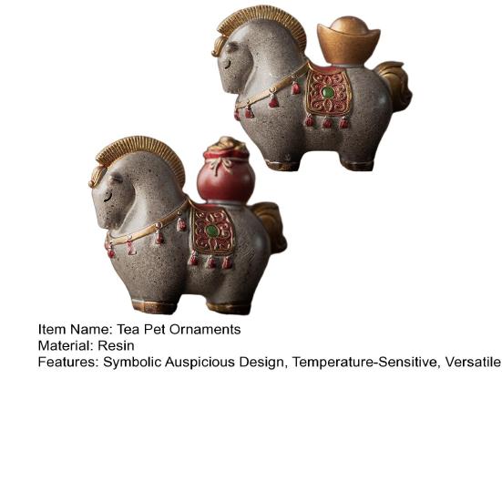 Money Horse Tea Pet with Thermal Color Change Resin Tea Table Ornament with Wealth Blessing Traditional Chinese Desk Decor