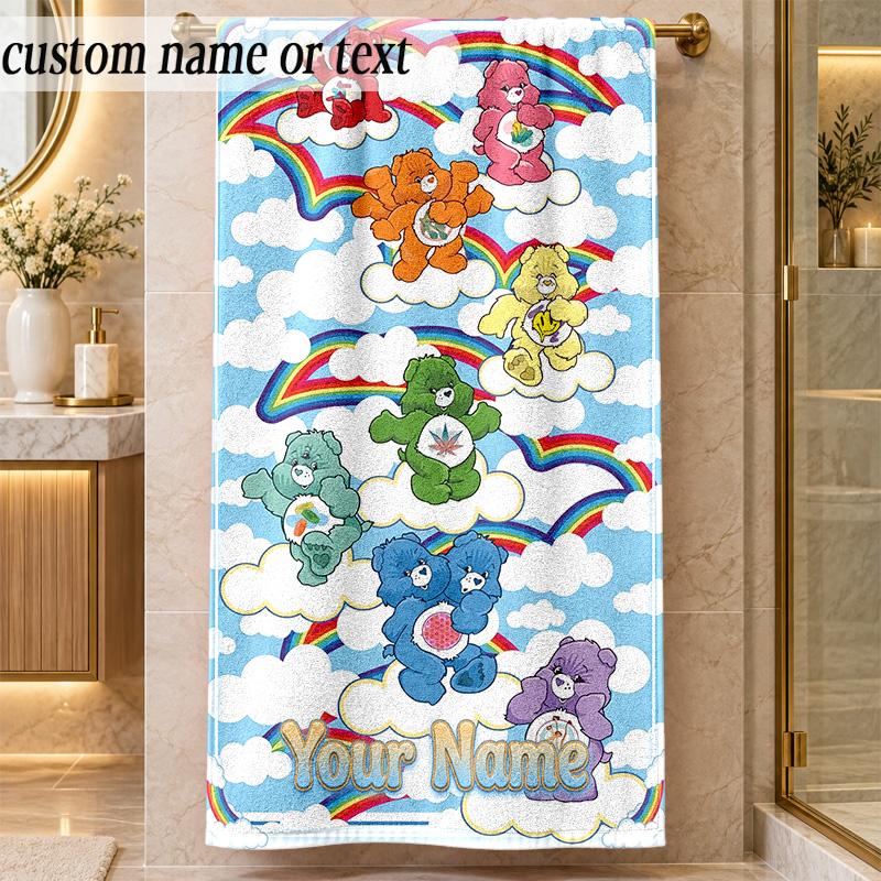 Beach TowelCare Bears Custom Name Text Personalized Soft Towel for Beach Pool Indoor Home Decor Gift