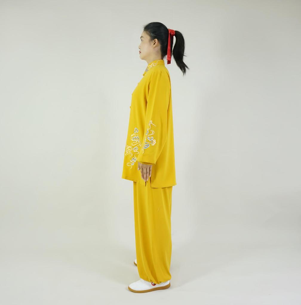 Yucheng Unisex Tai Chi Outfit - 2026 Spring/Summer/Autumn Martial Arts Attire with Auspicious Clouds Embroidery, Chinese Style.