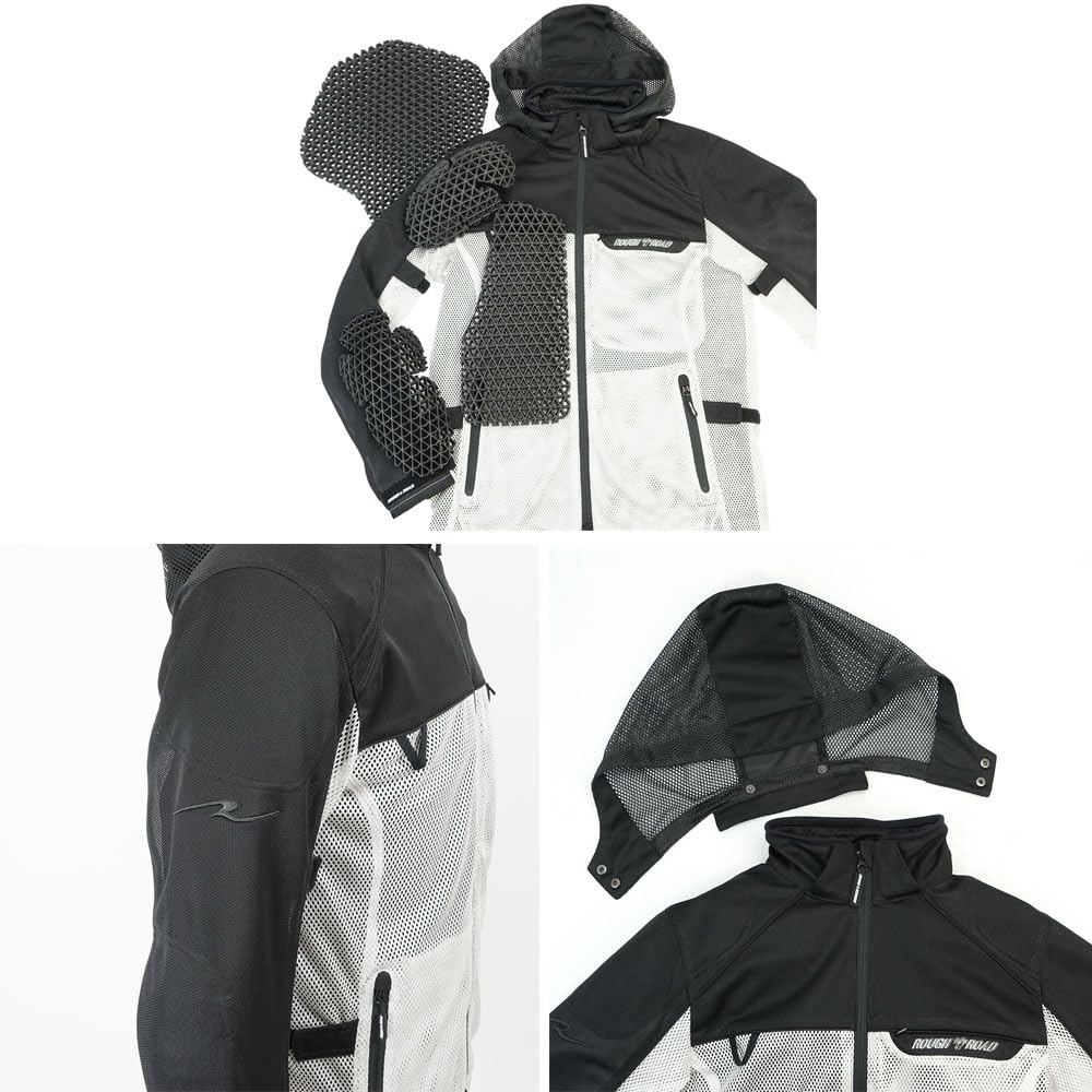 ROUGH&ROAD Direct Air Mesh Motorcycle Parka Jacket FP RR7352 Gunmetal Gray Size L - Protective Riding Gear with Chest, Shoulder, Elbow & Spine Pads