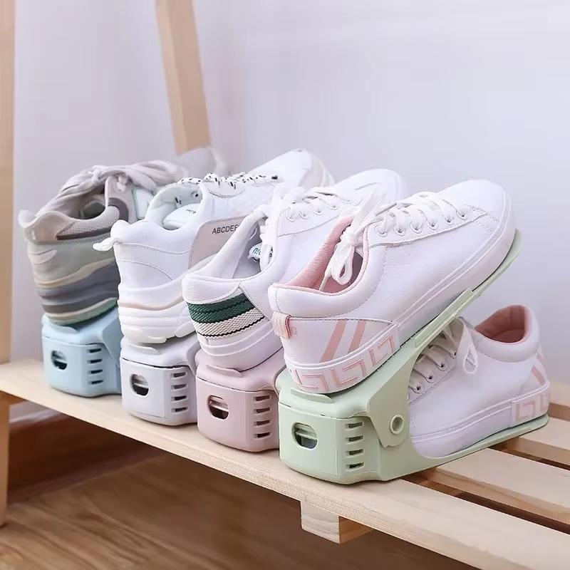 10pc Adjustable Double-layer Shoe Rack, Thickened And Space Saving Shoe Storage Rack, Flat Bottomed High Heel Storage Shoe Rack