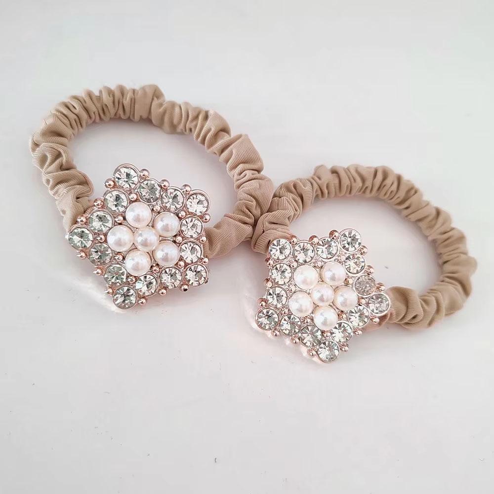 2pc Ice Silk Imitation Pearl Fashion High Ponytail Fashion Crystal Heart-shaped Geometric Hair Rope Rubber Band