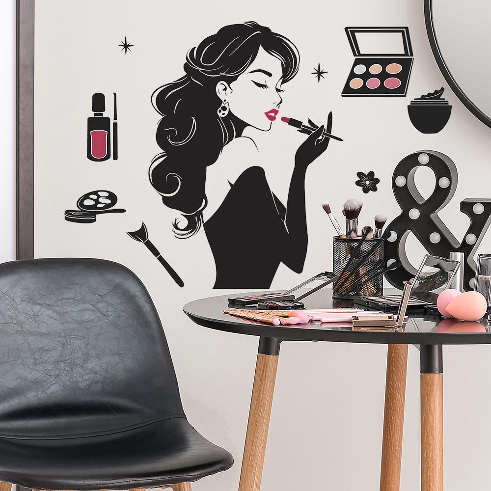 Adesivi Murali Autoadesivi Silhouette di Donna Creativa per Trucco per Dressing Room Camera da Letto Decorazioni per la Casa