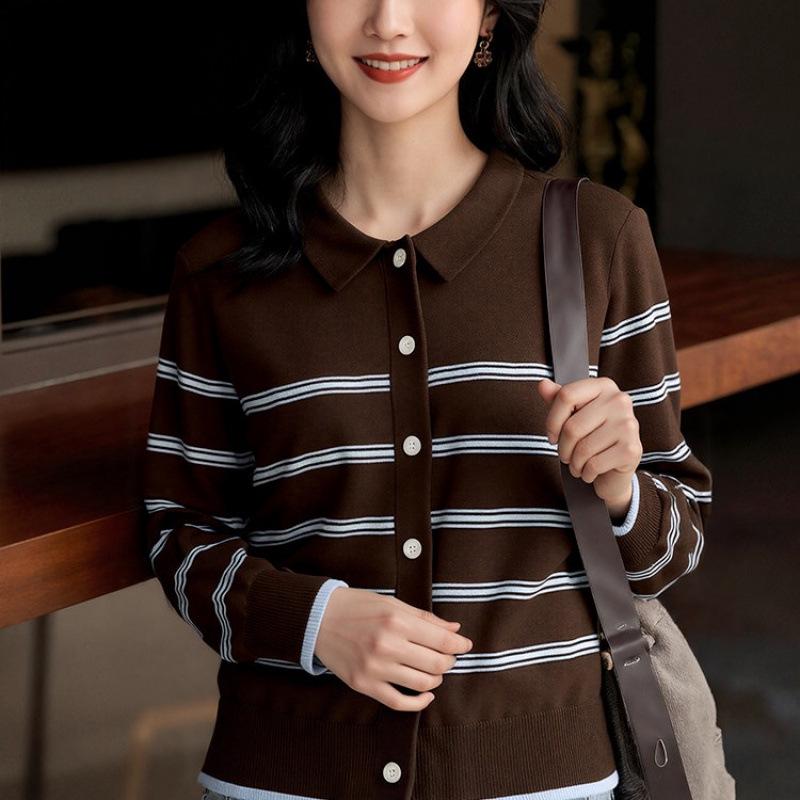 2026 Autumn Korean Striped Polo Knit Long Sleeve - Stylish & Versatile