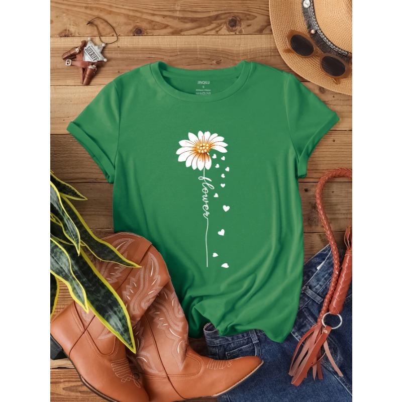 Summer Small Edition Chrysanthemum Love Printed T-shirt for Women