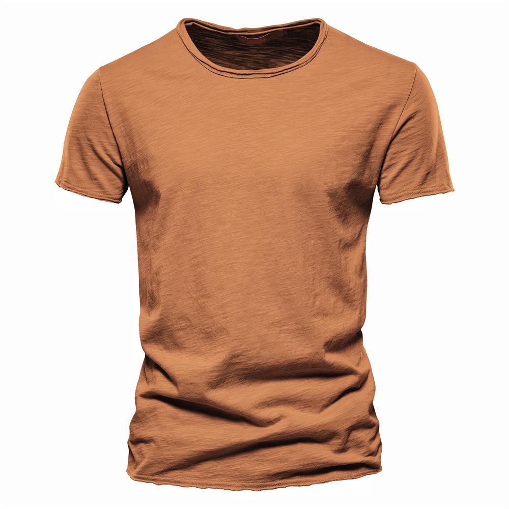 Herren Sommer V-Ausschnitt T-Shirt - Reine Baumwolle Slub, Unifarbe, Kurzarm