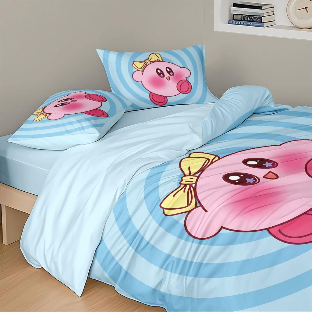 New Cartoon Cute Star Kirby Duvet Cover Merry Christmas Bedding Set Queen King Full Size for Holiday Bedroom Teens Women Gift