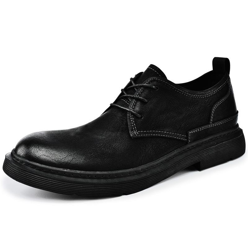 Leather shoes men's business casual soft sole large size non-slip breathable versatile leather lace-up men's shoes big head shoes block shoes