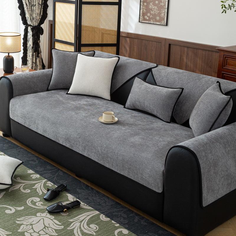 New Chenille Sofa Cushion Fixed Non-Slip Seat Cushion Four Seasons Universal Light Luxury Solid Color Sofa Cover Cover Cloth