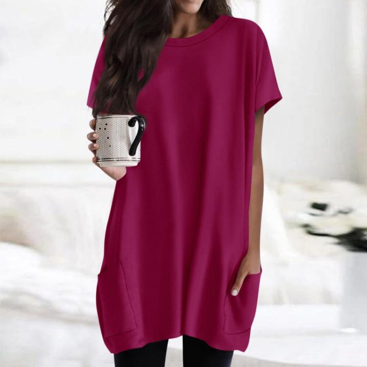 Regular Fit Women T Shirt Short Sleeves Round Neck Pocket Print Tops