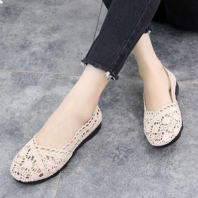 Spring and Summer Old North Cloth Shoes Women's Breathable Mesh Single Shoes Lace Hollow Soft Sole Women's Shoes Flat-soled Beanie Shoes Maternity Sh