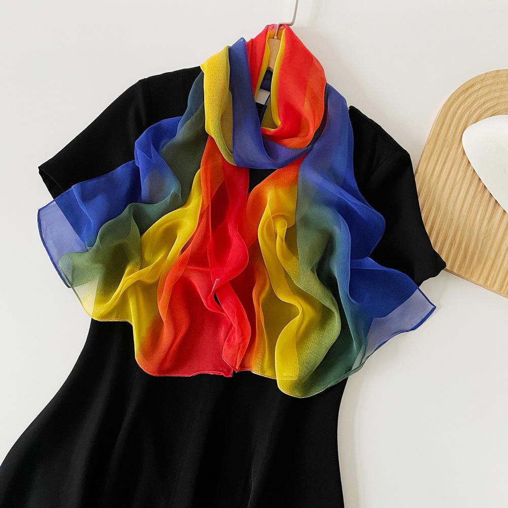 Spring And Summer Satin Long Scarf For Women Sunscreen Shawl Fashionable Beauty Scene Satin Long Scarf Versatile Travel Scarf