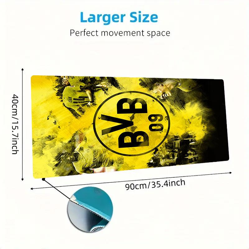 Podkładka pod mysz Borussia Dortmund, Duża mata na biurko do gier, Antypoślizgowa podkładka pod mysz XXL na laptopa i tablet, Mata do gry na mini PC ze zszywanymi krawędziami