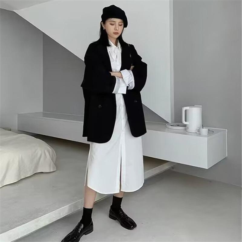Jarní a podzimní bílé sako dámské jarní a podzimní ležérní volné elegantní retro sako