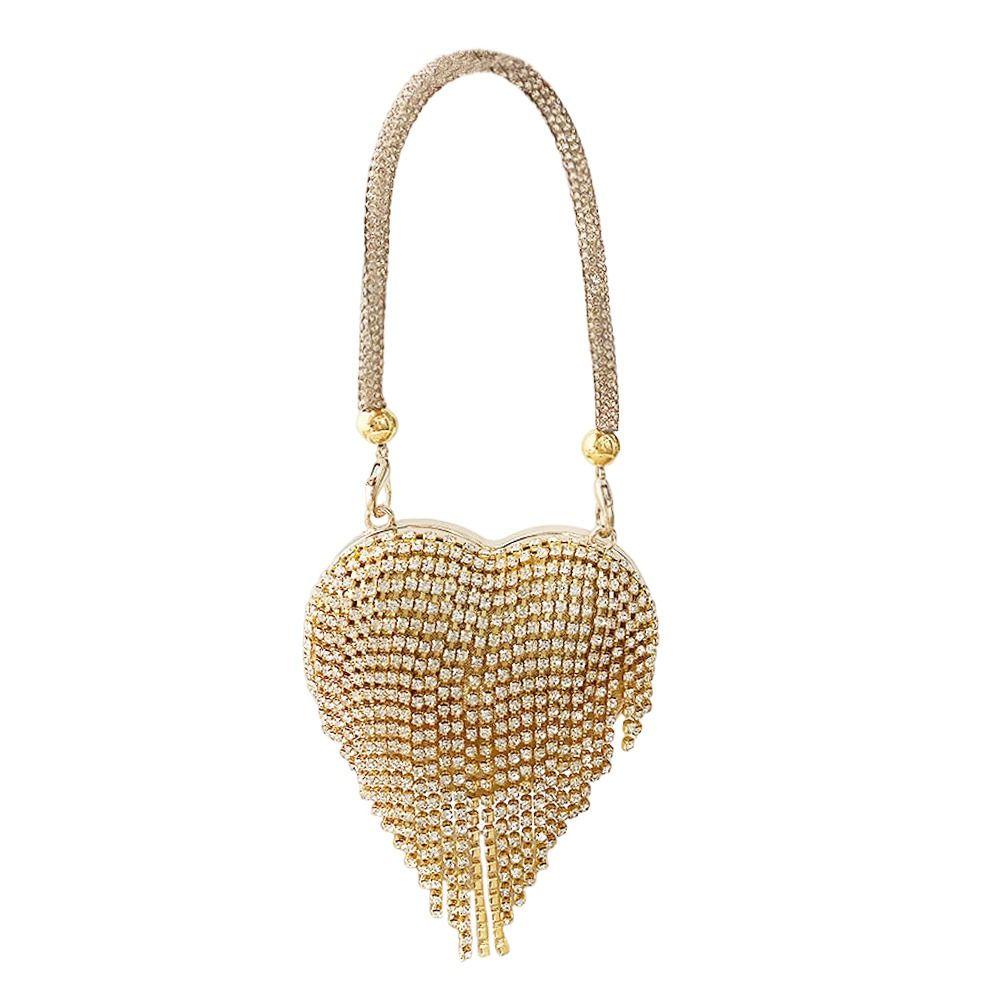 Herzförmige Retro-Umschlags-Tasche Luxuriöses Design Bling-Stil Mini-Tasche Kleine Größe Strasssteine Abend-Clutch Abendveranstaltungen