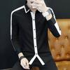 Herren Slim Fit Schwarz-Weiß Color Block Langarmhemd Lässig Business Formell Hemd