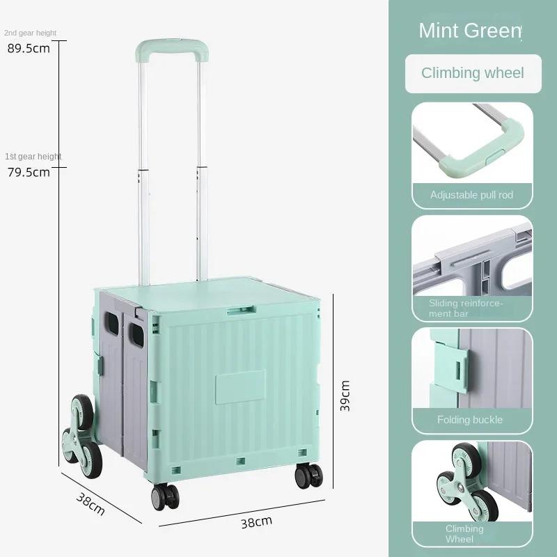 Portable Camping Trolley Multifunctional Camping Storage Box with Adjustable Handle Outdoor Camping Picnic Folding Trolley