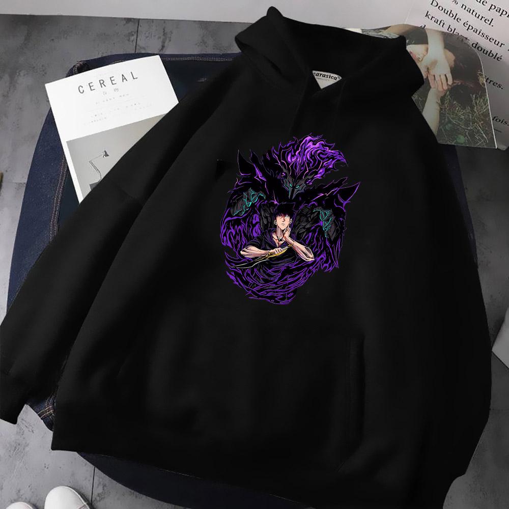 Sung Jin Woo Potisk Mikina s Kapucí Anime Solo Leveling Streetwear Muži Ženy Dlouhý Rukáv Mikiny Harajuku Volná Ležérní Pulovr Mikina